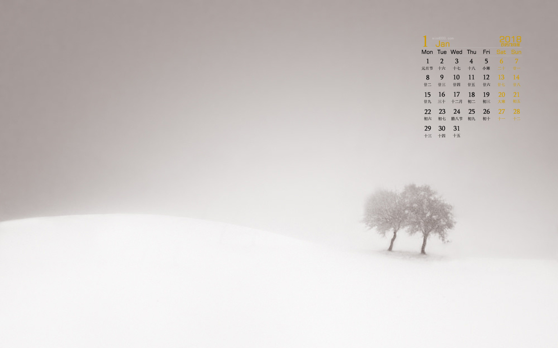 2018年1月極簡蒼涼自然風光創(chuàng)意攝影日歷壁紙